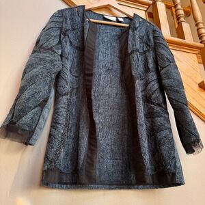 Chicos Textured Beaded Mesh Open Front Blazer 0/XS Moody Geometric Funky Artsy